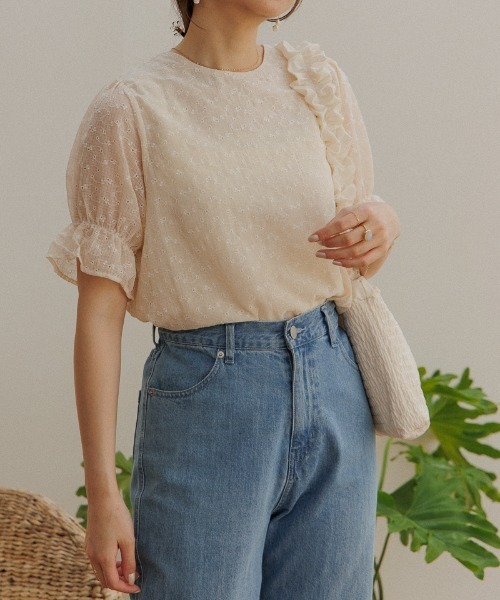 flower（フラワー）の「テンダーエンブロイダリーハーフブラウス（シャツ/ブラウス・レディース・ブルー/オレンジ・FREE）」の3枚目の写真