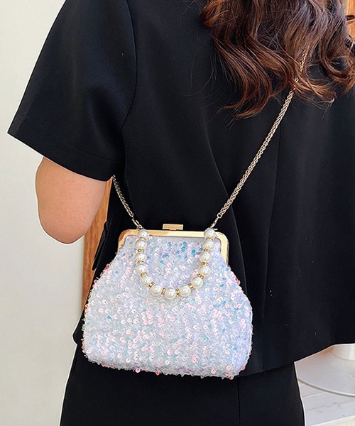 florist(フローリスト)の「【3WAYデザイン】【取外しパールハンドル付】ファビュラススパンコールのがま口ショルダーバッグ/ハンドバッグ(ハンドバッグ・レディース・ゴールド/ホワイト/カラフル/ライトブルー/ブラック/パープル・FREE)」の18枚目の写真