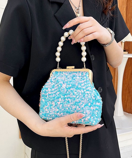 florist(フローリスト)の「【3WAYデザイン】【取外しパールハンドル付】ファビュラススパンコールのがま口ショルダーバッグ/ハンドバッグ(ハンドバッグ・レディース・ゴールド/ホワイト/カラフル/ライトブルー/ブラック/パープル・FREE)」の21枚目の写真