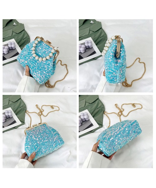 florist(フローリスト)の「【3WAYデザイン】【取外しパールハンドル付】ファビュラススパンコールのがま口ショルダーバッグ/ハンドバッグ(ハンドバッグ・レディース・ゴールド/ホワイト/カラフル/ライトブルー/ブラック/パープル・FREE)」の9枚目の写真