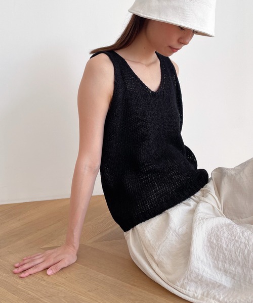 CANAL JEAN(キャナルジーン)の「El mar(エルマール) ペーパーニットタンクトップ(タンクトップ・レディース・ホワイト/ブラック・ONE SIZE)」の2枚目の写真