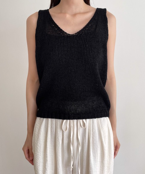 CANAL JEAN(キャナルジーン)の「El mar(エルマール) ペーパーニットタンクトップ(タンクトップ・レディース・ホワイト/ブラック・ONE SIZE)」の9枚目の写真