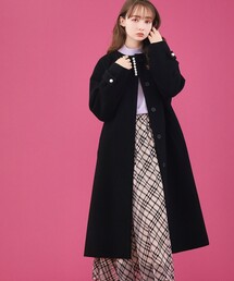 ◆【ふんわり軽やか、高混率ウール素材】ポイントパール調ロングコート
