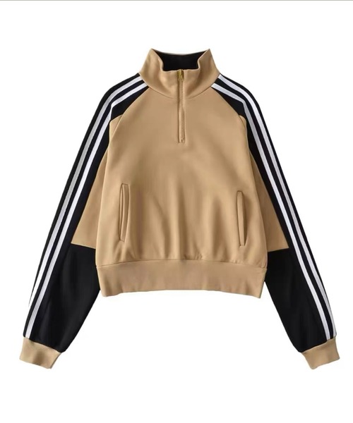 Chick（チック）の「▲Side Line Half Zip Sweat / サイドラインハーフジップスウェット（スウェット・レディース・ブラウン/ベージュ/ブラック/チャコール/ピンク・S/M）」の2枚目の写真