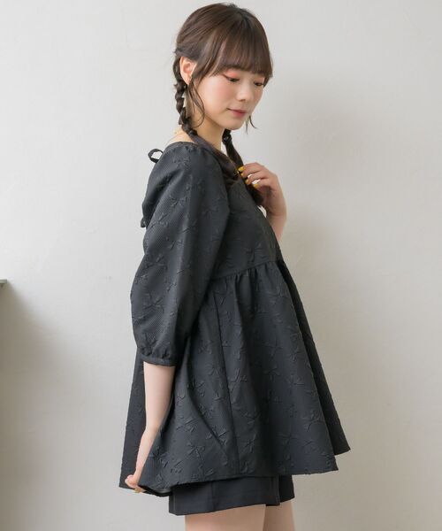 セール】リボンジャガードチュニックBL（シャツ/ブラウス）｜ems