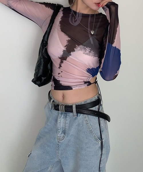 LYEON（リヨン）の「シースルーグラデーショントップス/ロンT（Tシャツ/カットソー・レディース・ブラウン・FREE）」の9枚目の写真