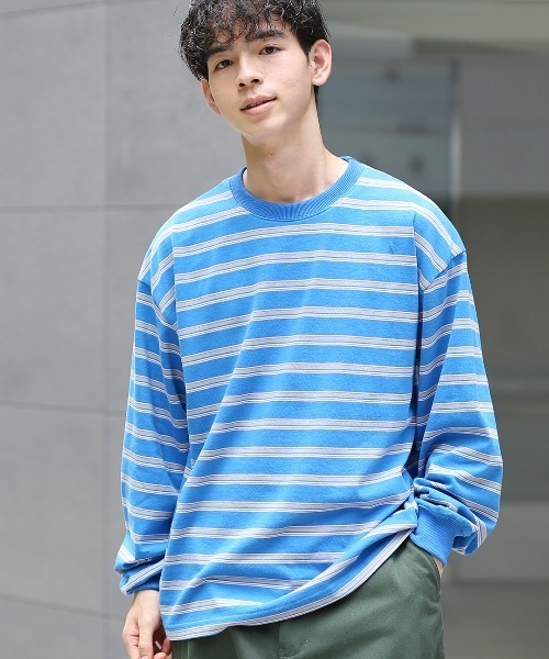 チチカカ（チチカカ）の「カラフルボーダークルーネックロングＴシャツ【ユニセックス】（Tシャツ/カットソー・メンズ・ブルー/ブラック/グリーン・FREE）」の3枚目の写真