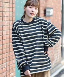 カラフルボーダークルーネックロングTシャツ【ユニセックス】