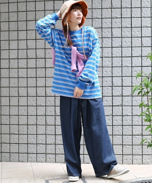 チチカカ（チチカカ）の「カラフルボーダークルーネックロングＴシャツ【ユニセックス】（Tシャツ/カットソー・メンズ・ブルー/ブラック/グリーン・FREE）」の6枚目の写真