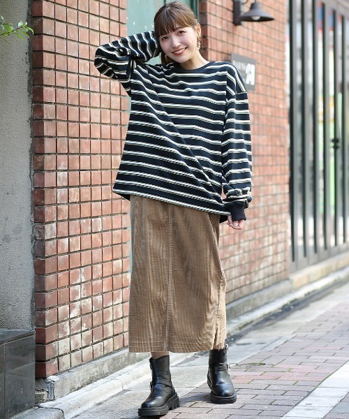 チチカカ（チチカカ）の「カラフルボーダークルーネックロングＴシャツ【ユニセックス】（Tシャツ/カットソー・メンズ・ブルー/ブラック/グリーン・FREE）」の4枚目の写真