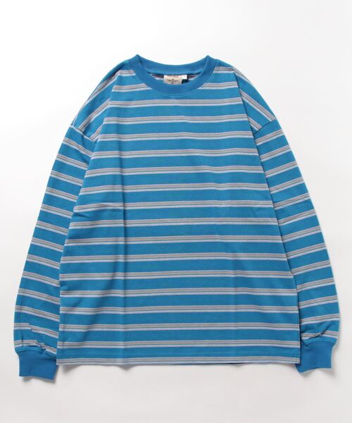 セール】カラフルボーダークルーネックロングTシャツ【ユニ