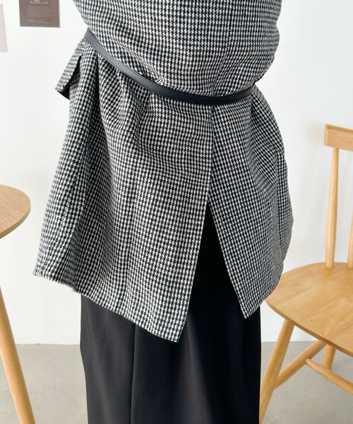 CLEA(クレア)の「2WAYベルト付きチェックテーラードコート(チェスターコート・レディース・ブラック/ブラウン・FREE)」の5枚目の写真