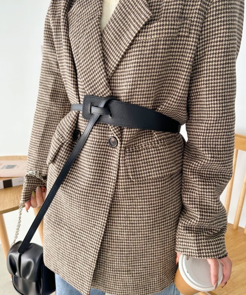 CLEA(クレア)の「2WAYベルト付きチェックテーラードコート(チェスターコート・レディース・ブラック/ブラウン・FREE)」の20枚目の写真