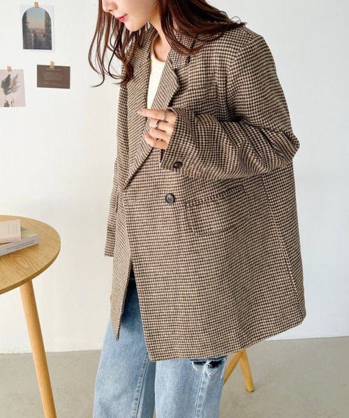 CLEA(クレア)の「2WAYベルト付きチェックテーラードコート(チェスターコート・レディース・ブラック/ブラウン・FREE)」の17枚目の写真