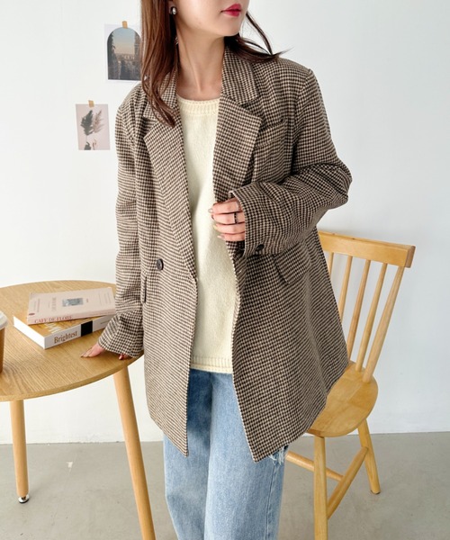 CLEA(クレア)の「2WAYベルト付きチェックテーラードコート(チェスターコート・レディース・ブラック/ブラウン・FREE)」の15枚目の写真
