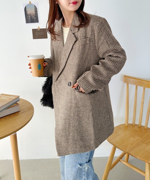 CLEA(クレア)の「2WAYベルト付きチェックテーラードコート(チェスターコート・レディース・ブラック/ブラウン・FREE)」の16枚目の写真