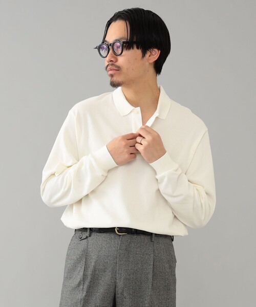 BEAMS F(ビームスエフ)の「ELACIO / カノコ ロングスリーブ ポロシャツ(ポロシャツ・メンズ・ブラック/ホワイト系その他2/パープル系その他5・4/5/3)」の4枚目の写真