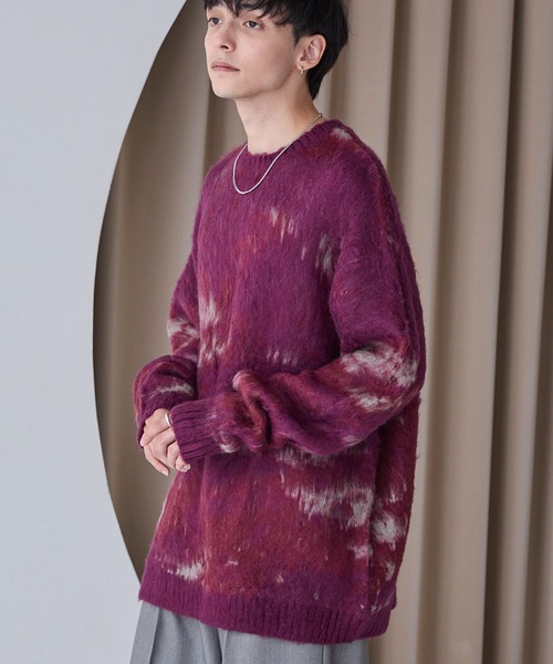 MONO-MART(モノマート)の「アブストラクトシャギーモヘアライク ルーズクルーネックニット(ニット/セーター・メンズ・ブルー/ブラウン/ブラック/ワイン/アッシュブラウン/ブラック系/ネイビー/チェリーレッド・M/L)」の8枚目の写真