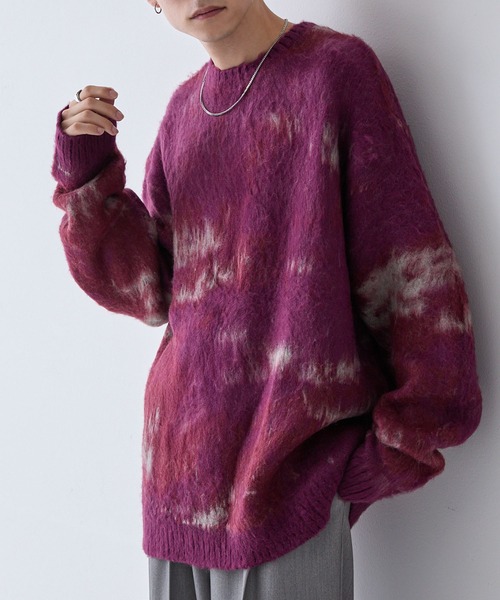 MONO-MART(モノマート)の「アブストラクトシャギーモヘアライク ルーズクルーネックニット(ニット/セーター・メンズ・ブルー/ブラウン/ブラック/ワイン/アッシュブラウン/ブラック系/ネイビー/チェリーレッド・M/L)」の12枚目の写真