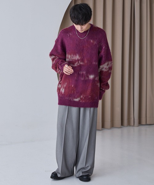 MONO-MART(モノマート)の「アブストラクトシャギーモヘアライク ルーズクルーネックニット(ニット/セーター・メンズ・ブルー/ブラウン/ブラック/ワイン/アッシュブラウン/ブラック系/ネイビー/チェリーレッド・M/L)」の14枚目の写真