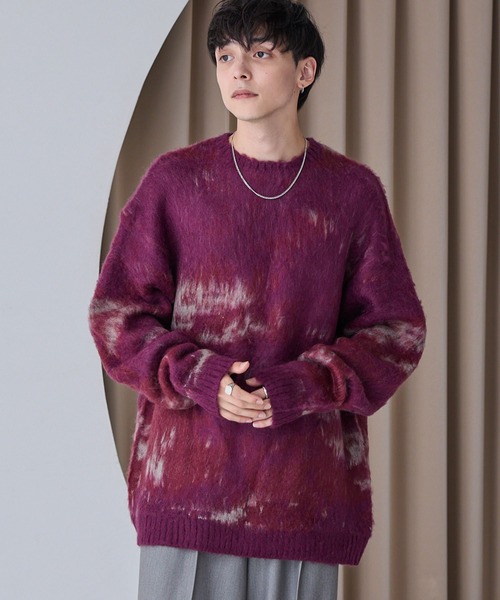 MONO-MART(モノマート)の「アブストラクトシャギーモヘアライク ルーズクルーネックニット(ニット/セーター・メンズ・ブルー/ブラウン/ブラック/ワイン/アッシュブラウン/ブラック系/ネイビー/チェリーレッド・M/L)」の15枚目の写真