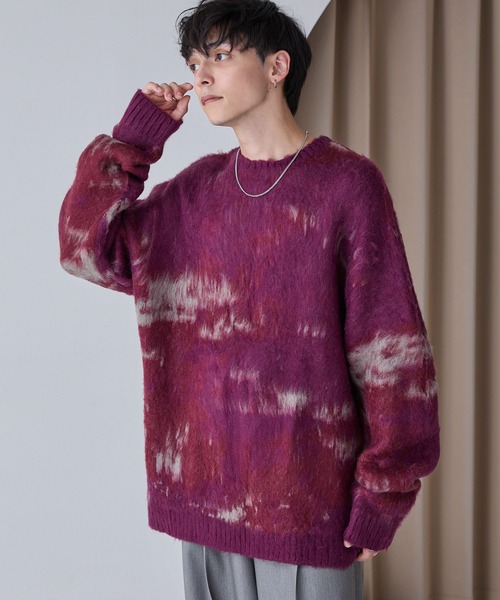 MONO-MART(モノマート)の「アブストラクトシャギーモヘアライク ルーズクルーネックニット(ニット/セーター・メンズ・ブルー/ブラウン/ブラック/ワイン/アッシュブラウン/ブラック系/ネイビー/チェリーレッド・M/L)」の16枚目の写真