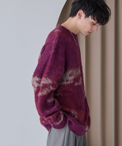 MONO-MART(モノマート)の「アブストラクトシャギーモヘアライク ルーズクルーネックニット(ニット/セーター・メンズ・ブルー/ブラウン/ブラック/ワイン/アッシュブラウン/ブラック系/ネイビー/チェリーレッド・M/L)」の17枚目の写真