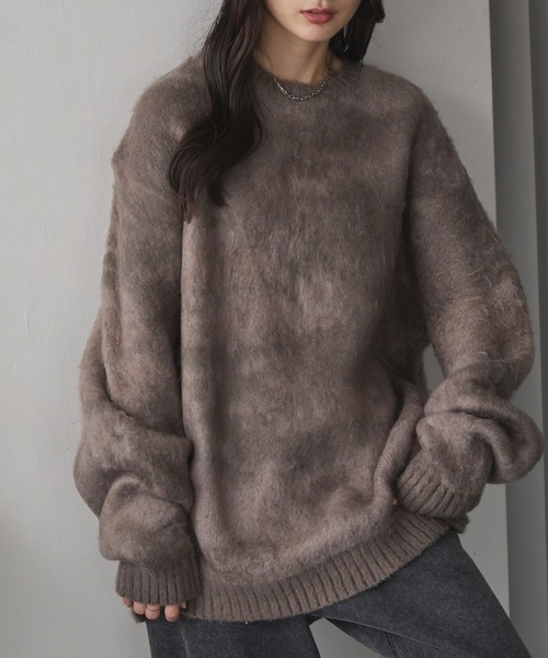 セール】アブストラクトシャギーモヘアライク ルーズクルー