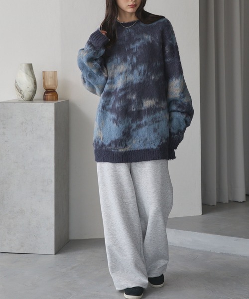 アブストラクトシャギーモヘアライク ルーズクルーネックニット MONO