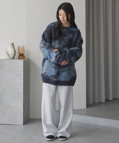 美品 マーク＆ロナ モヘア調 シャギーニット クルーネック 大きいサイズ 50 美品 マーク＆ロナ モヘア調 シャギーニット クルーネック