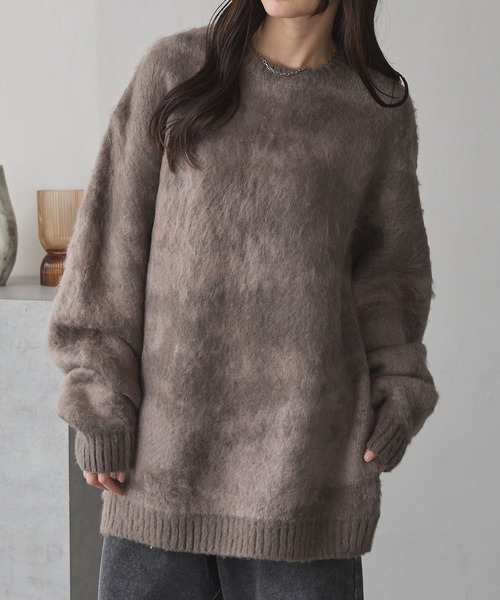 美品 マーク＆ロナ モヘア調 シャギーニット クルーネック 大きいサイズ 50 美品 マーク＆ロナ モヘア調 シャギーニット クルーネック