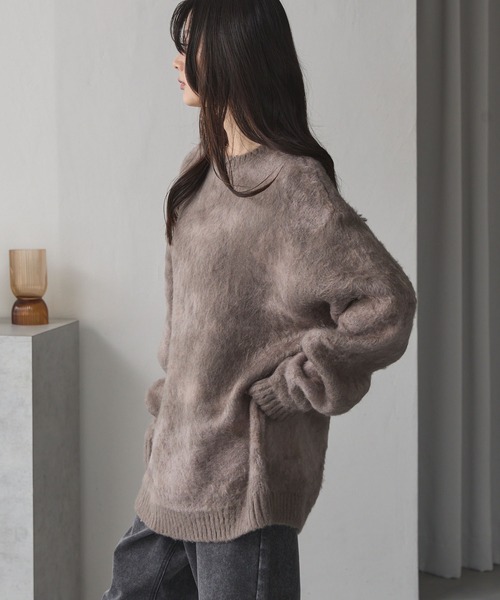 セール】アブストラクトシャギーモヘアライク ルーズクルー