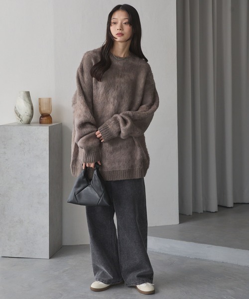 MONO-MART(モノマート)の「アブストラクトシャギーモヘアライク ルーズクルーネックニット(ニット/セーター・メンズ・ブルー/ブラウン/ブラック/ワイン/アッシュブラウン/ブラック系/ネイビー/チェリーレッド・M/L)」の20枚目の写真