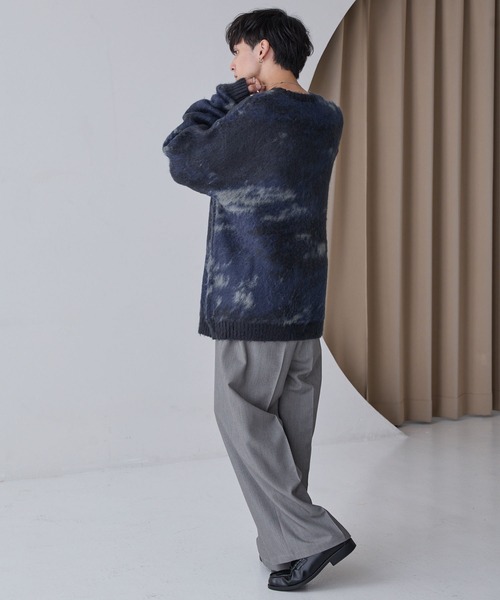 セール】アブストラクトシャギーモヘアライク ルーズクルーネック