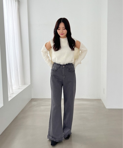 Olu.（オルドット）の「フリンジデザインワイドデニム（デニムパンツ・レディース・ブラウン系その他/ダークグレー・0/1）」の3枚目の写真