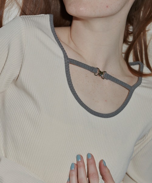 idem（イデム）の「2way heart metal tops/ロングスリーブリブトップス（Tシャツ/カットソー・レディース・グレー/アイボリー・FREE）」の18枚目の写真