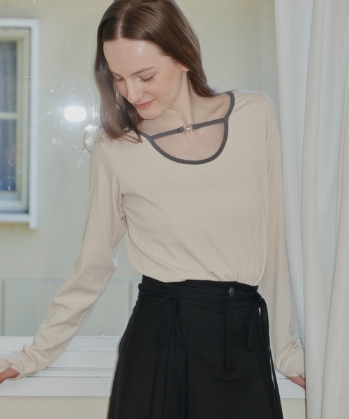 idem（イデム）の「2way heart metal tops/ロングスリーブリブトップス（Tシャツ/カットソー・レディース・グレー/アイボリー・FREE）」の22枚目の写真