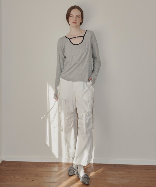 idem（イデム）の「2way heart metal tops/ロングスリーブリブトップス（Tシャツ/カットソー・レディース・グレー/アイボリー・FREE）」の14枚目の写真