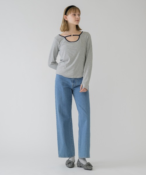 idem（イデム）の「2way heart metal tops/ロングスリーブリブトップス（Tシャツ/カットソー・レディース・グレー/アイボリー・FREE）」の8枚目の写真