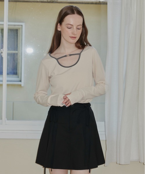 idem（イデム）の「2way heart metal tops/ロングスリーブリブトップス（Tシャツ/カットソー・レディース・グレー/アイボリー・FREE）」の16枚目の写真