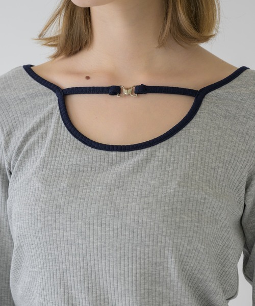 idem（イデム）の「2way heart metal tops/ロングスリーブリブトップス（Tシャツ/カットソー・レディース・グレー/アイボリー・FREE）」の3枚目の写真