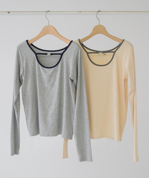 idem（イデム）の「2way heart metal tops/ロングスリーブリブトップス（Tシャツ/カットソー・レディース・グレー/アイボリー・FREE）」の5枚目の写真