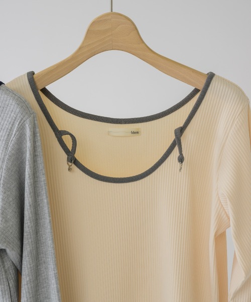 idem（イデム）の「2way heart metal tops/ロングスリーブリブトップス（Tシャツ/カットソー・レディース・グレー/アイボリー・FREE）」の6枚目の写真