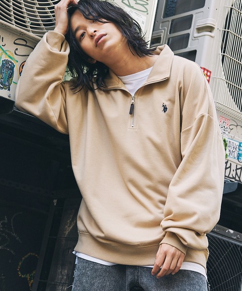 U.S. POLO ASSN.(ユーエスポロアッスン)の「U.S. POLO ASSN. 別注 ワンポイントロゴ刺繍スタンドネックスウェットハーフジップ ビッグシルエット(スウェット・メンズ・ブラック×グレー/ホワイト系/グレー系/ベージュ/アイボリー/ブラック/アッシュグレー・L/M/S)」の7枚目の写真