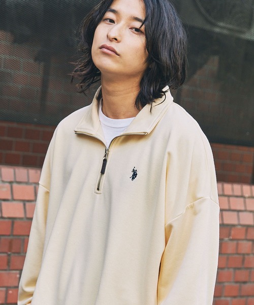 U.S. POLO ASSN.(ユーエスポロアッスン)の「U.S. POLO ASSN. 別注 ワンポイントロゴ刺繍スタンドネックスウェットハーフジップ ビッグシルエット(スウェット・メンズ・ブラック×グレー/ホワイト系/グレー系/ベージュ/アイボリー/ブラック/アッシュグレー・L/M/S)」の10枚目の写真