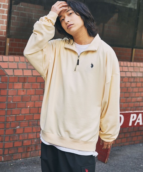 U.S. POLO ASSN.(ユーエスポロアッスン)の「U.S. POLO ASSN. 別注 ワンポイントロゴ刺繍スタンドネックスウェットハーフジップ ビッグシルエット(スウェット・メンズ・ブラック×グレー/ホワイト系/グレー系/ベージュ/アイボリー/ブラック/アッシュグレー・L/M/S)」の8枚目の写真