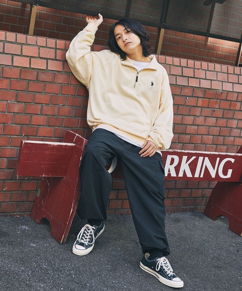 U.S. POLO ASSN.(ユーエスポロアッスン)の「U.S. POLO ASSN. 別注 ワンポイントロゴ刺繍スタンドネックスウェットハーフジップ ビッグシルエット(スウェット・メンズ・ブラック×グレー/ホワイト系/グレー系/ベージュ/アイボリー/ブラック/アッシュグレー・L/M/S)」の11枚目の写真