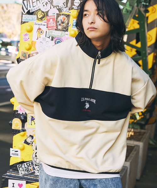 U.S. POLO ASSN.(ユーエスポロアッスン)の「U.S. POLO ASSN. 別注 ワンポイントロゴ刺繍スタンドネックスウェットハーフジップ ビッグシルエット(スウェット・メンズ・ブラック×グレー/ホワイト系/グレー系/ベージュ/アイボリー/ブラック/アッシュグレー・L/M/S)」の15枚目の写真