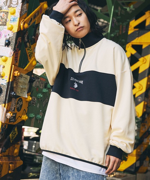 U.S. POLO ASSN.(ユーエスポロアッスン)の「U.S. POLO ASSN. 別注 ワンポイントロゴ刺繍スタンドネックスウェットハーフジップ ビッグシルエット(スウェット・メンズ・ブラック×グレー/ホワイト系/グレー系/ベージュ/アイボリー/ブラック/アッシュグレー・L/M/S)」の16枚目の写真