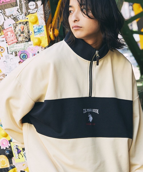 U.S. POLO ASSN.(ユーエスポロアッスン)の「U.S. POLO ASSN. 別注 ワンポイントロゴ刺繍スタンドネックスウェットハーフジップ ビッグシルエット(スウェット・メンズ・ブラック×グレー/ホワイト系/グレー系/ベージュ/アイボリー/ブラック/アッシュグレー・L/M/S)」の17枚目の写真